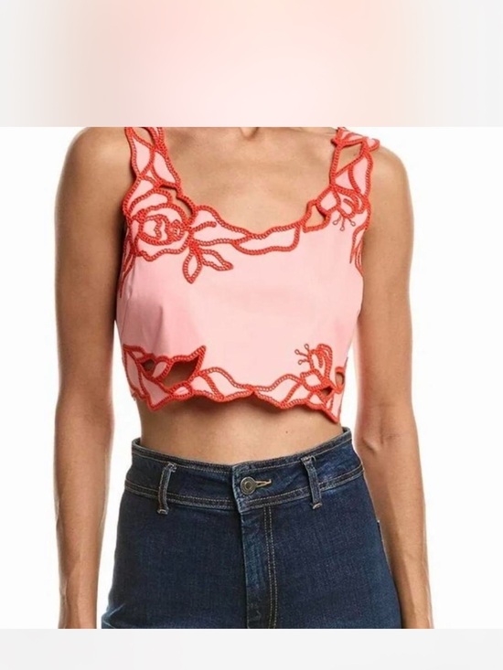 cinq a sept Tops - Cinq a sept Pink Floral-Trim Crop Tank Top